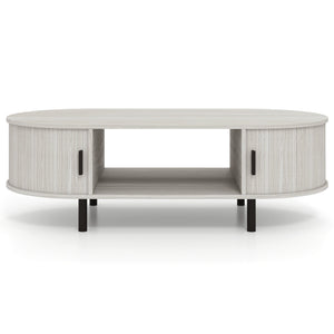 Oval Coffee Table 47.5inch Wooden Center Table with Storage-Oak