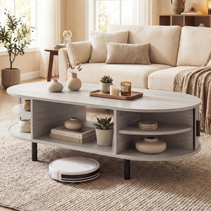 Oval Coffee Table 47.5inch Wooden Center Table with Storage-Oak view 2