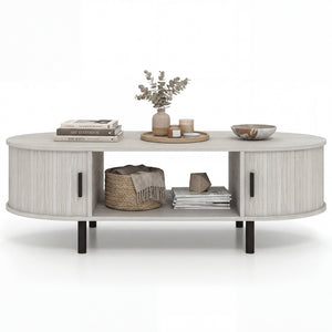 Oval Coffee Table 47.5inch Wooden Center Table with Storage-Oak view 4