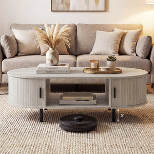 Oval Coffee Table 47.5inch Wooden Center Table with Storage-Oak view 6