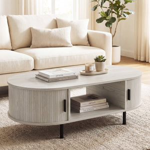 Oval Coffee Table 47.5inch Wooden Center Table with Storage-Oak view 9