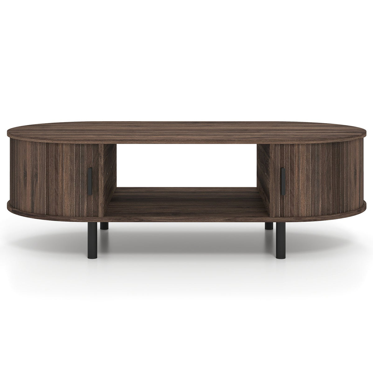 Oval Coffee Table 47.5inch Wooden Center Table with Storage-Walnut view 4