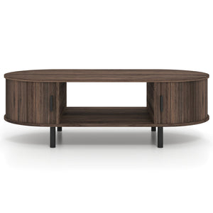 Oval Coffee Table 47.5inch Wooden Center Table with Storage-Walnut view 4