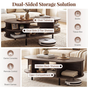 Oval Coffee Table 47.5inch Wooden Center Table with Storage-Walnut view 7