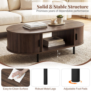 Oval Coffee Table 47.5inch Wooden Center Table with Storage-Walnut view 8