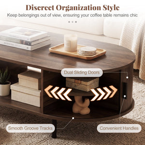 Oval Coffee Table 47.5inch Wooden Center Table with Storage-Walnut view 9