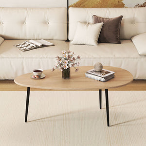 Oval Coffee Table Mid Century Center Table with Sturdy Metal Construction-Natural view 3