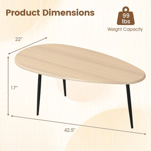 Oval Coffee Table Mid Century Center Table with Sturdy Metal Construction-Natural view 4