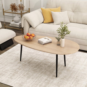 Oval Coffee Table Mid Century Center Table with Sturdy Metal Construction-Natural view 6