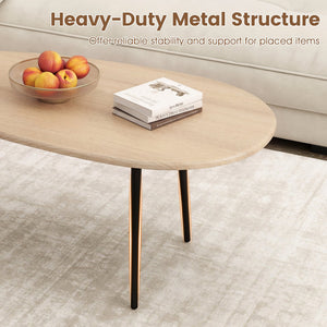 Oval Coffee Table Mid Century Center Table with Sturdy Metal Construction-Natural view 7