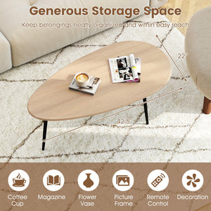 Oval Coffee Table Mid Century Center Table with Sturdy Metal Construction-Natural view 8