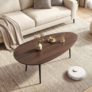 Oval Coffee Table Mid Century Center Table with Sturdy Metal Construction-Walnut view 2