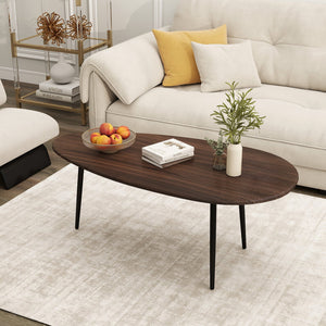 Oval Coffee Table Mid Century Center Table with Sturdy Metal Construction-Walnut view 6