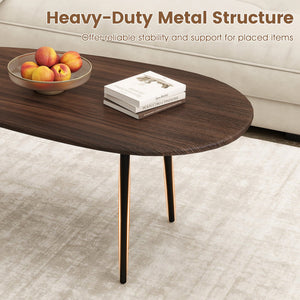 Oval Coffee Table Mid Century Center Table with Sturdy Metal Construction-Walnut view 7