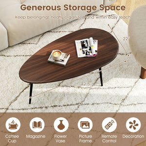 Oval Coffee Table Mid Century Center Table with Sturdy Metal Construction-Walnut view 8