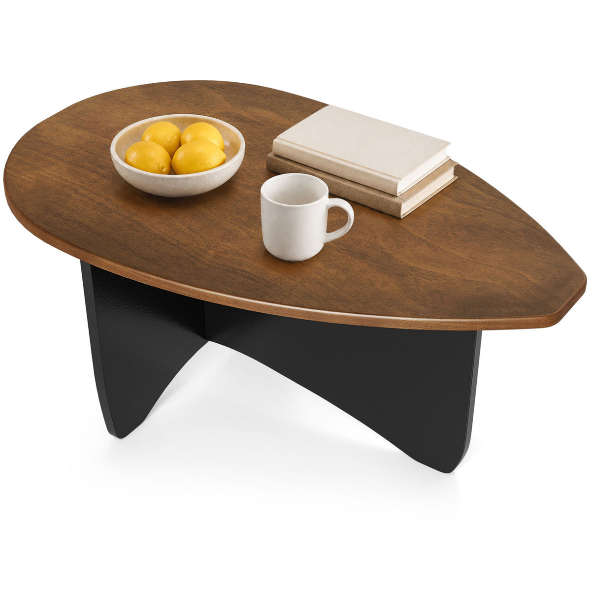 Oval Coffee Table Mid Century Modern Accent Table Low Profile Wooden Center Table-Walnut view 4