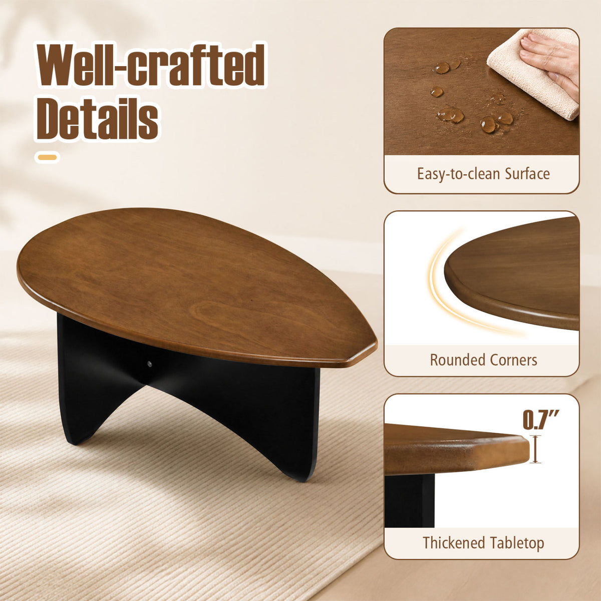 Oval Coffee Table Mid Century Modern Accent Table Low Profile Wooden Center Table-Walnut view 7