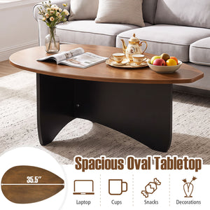 Oval Coffee Table Mid Century Modern Accent Table Low Profile Wooden Center Table-Walnut view 9