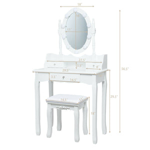 Oval Mirror Vanity Set, with 10 LED Dimmable Bulbs and 3 Drawers-White view 5