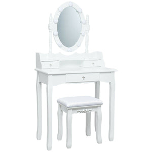 Oval Mirror Vanity Set, with 10 LED Dimmable Bulbs and 3 Drawers-White view 6