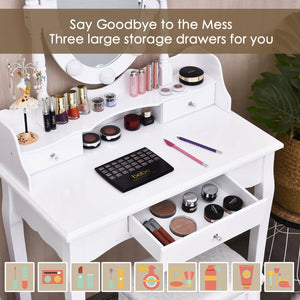 Oval Mirror Vanity Set, with 10 LED Dimmable Bulbs and 3 Drawers-White view 8