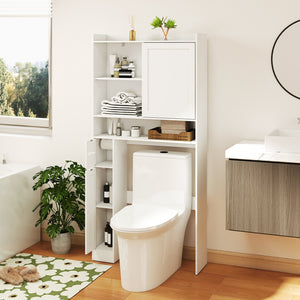 Over-the-Toilet Storage Cabinet Standing Toilet Rack with Sliding Door-White view 3