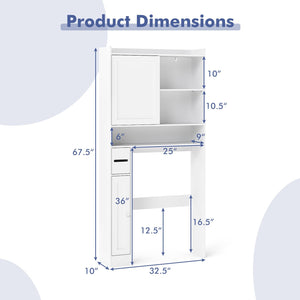 Over-the-Toilet Storage Cabinet Standing Toilet Rack with Sliding Door-White view 5