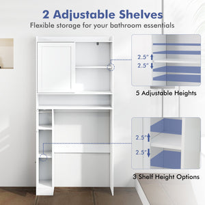 Over-the-Toilet Storage Cabinet Standing Toilet Rack with Sliding Door-White view 7
