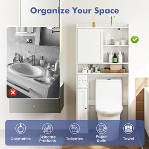 Over-the-Toilet Storage Cabinet Standing Toilet Rack with Sliding Door-White view 8