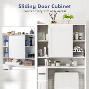 Over-the-Toilet Storage Cabinet Standing Toilet Rack with Sliding Door-White view 9