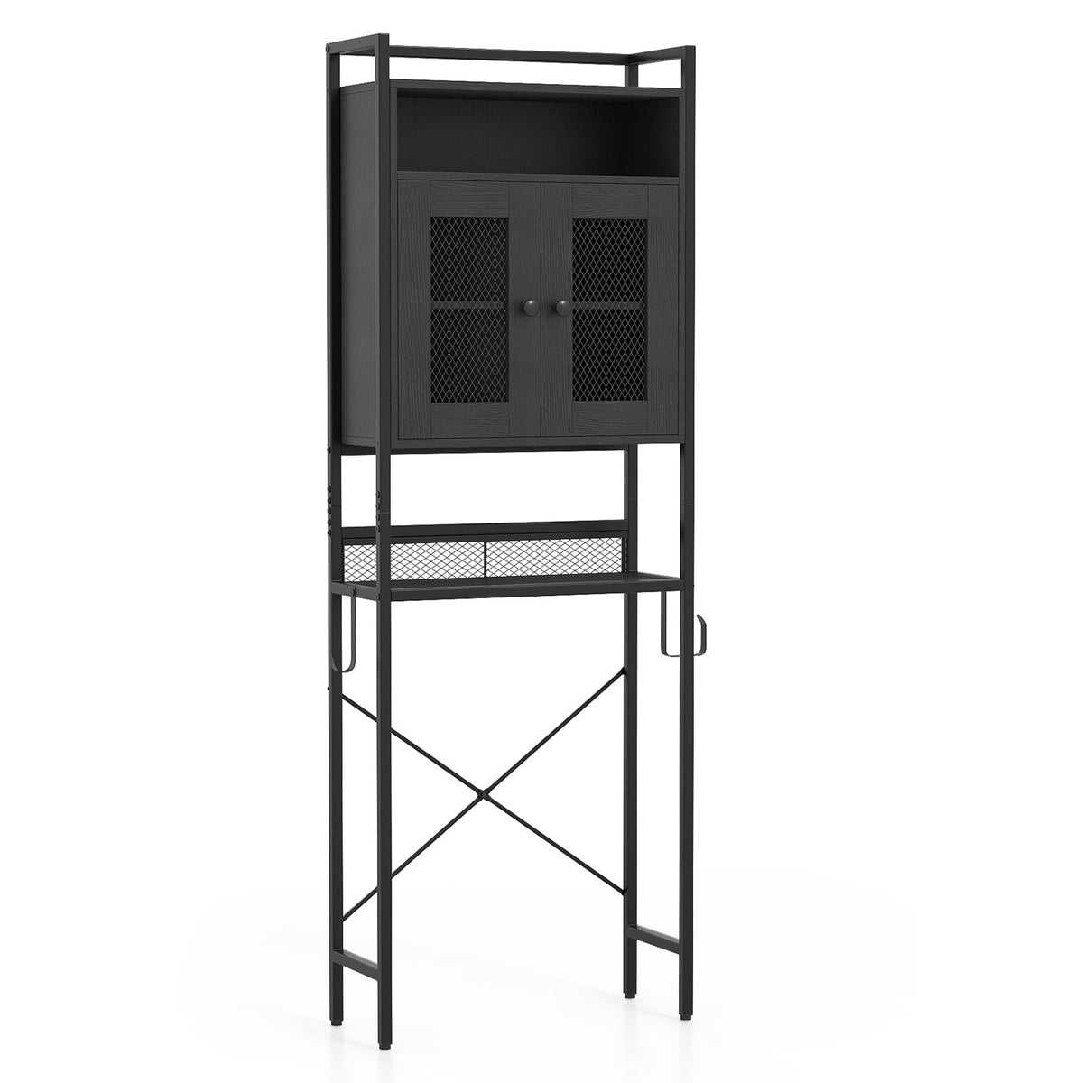 Over-The-Toilet Storage Cabinet with Heavy-Duty Metal Frame 2-door Freestanding-Black