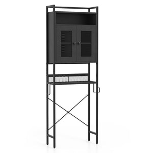 Over-The-Toilet Storage Cabinet with Heavy-Duty Metal Frame 2-door Freestanding-Black
