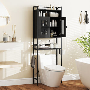 Over-The-Toilet Storage Cabinet with Heavy-Duty Metal Frame 2-door Freestanding-Black view 2