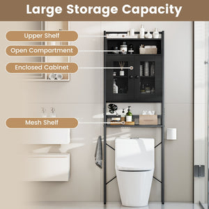 Over-The-Toilet Storage Cabinet with Heavy-Duty Metal Frame 2-door Freestanding-Black view 6
