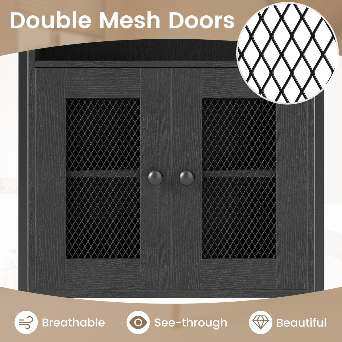 Over-The-Toilet Storage Cabinet with Heavy-Duty Metal Frame 2-door Freestanding-Black view 7