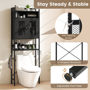 Over-The-Toilet Storage Cabinet with Heavy-Duty Metal Frame 2-door Freestanding-Black view 9