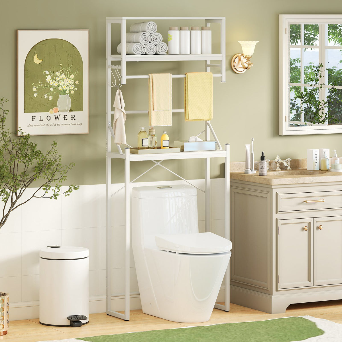 Over the Toilet Storage Rack 3-Tier Over Toilet Bathroom Organizer with Towel Holder-White view 2