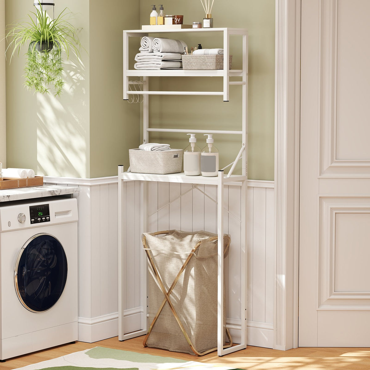 Over the Toilet Storage Rack 3-Tier Over Toilet Bathroom Organizer with Towel Holder-White view 6