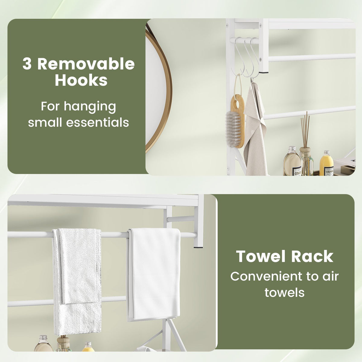 Over the Toilet Storage Rack 3-Tier Over Toilet Bathroom Organizer with Towel Holder-White view 9