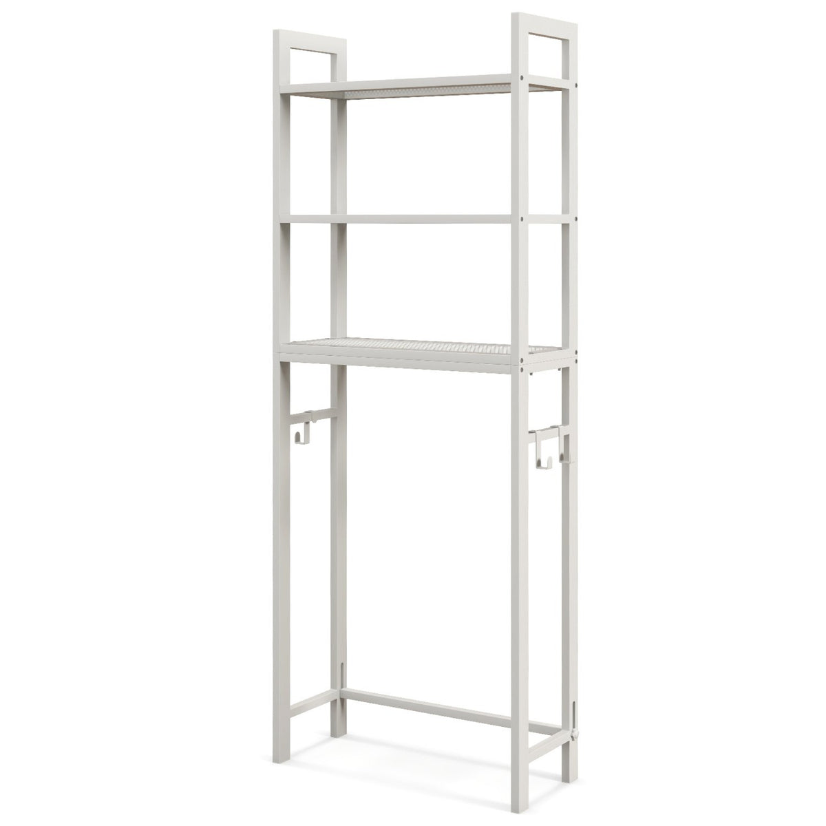 Over-The-Toilet Storage Shelf Space Saving Metal Bathroom Organizer Hooks-White view 4