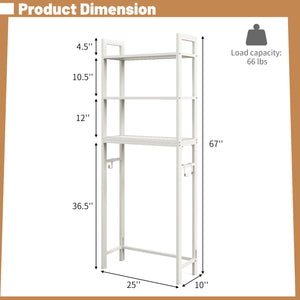 Over-The-Toilet Storage Shelf Space Saving Metal Bathroom Organizer Hooks-White view 5