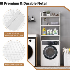Over-The-Toilet Storage Shelf Space Saving Metal Bathroom Organizer Hooks-White view 7