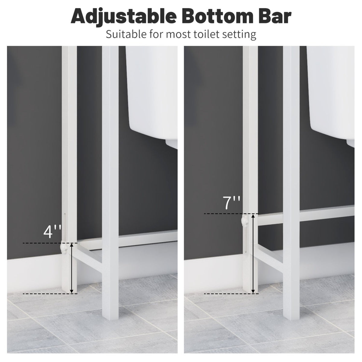 Over-The-Toilet Storage Shelf Space Saving Metal Bathroom Organizer Hooks-White view 9