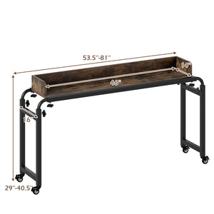 Overbed Desk with Wheels Queen Size Mobile Bed Desk with Adjustable Height-Brown view 5