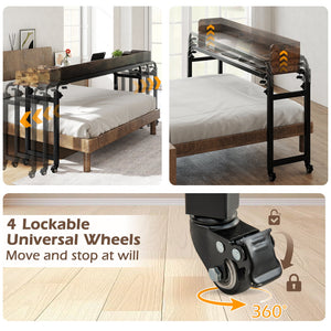 Overbed Desk with Wheels Queen Size Mobile Bed Desk with Adjustable Height-Brown view 9