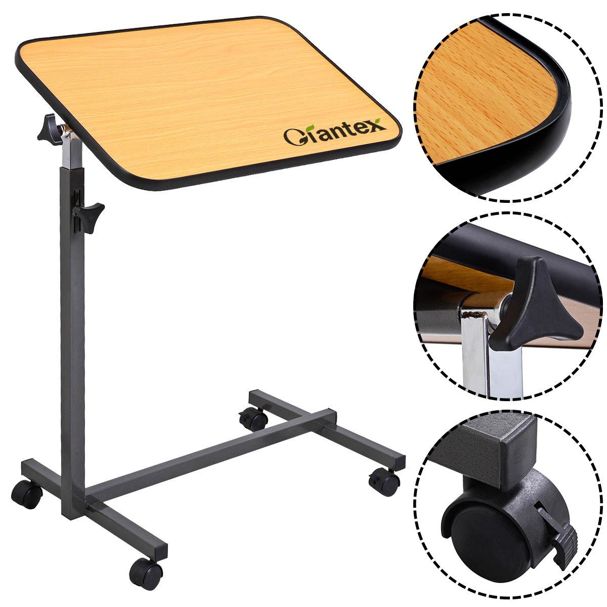 Beige Overbed Rolling Table Food Tray view 2
