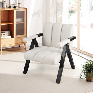 Oversized Accent Chair with Metal Frame and Armrests-Beige view 3