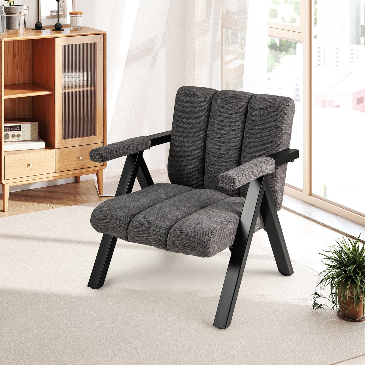 Oversized Accent Chair with Metal Frame and Armrests-Gray view 3