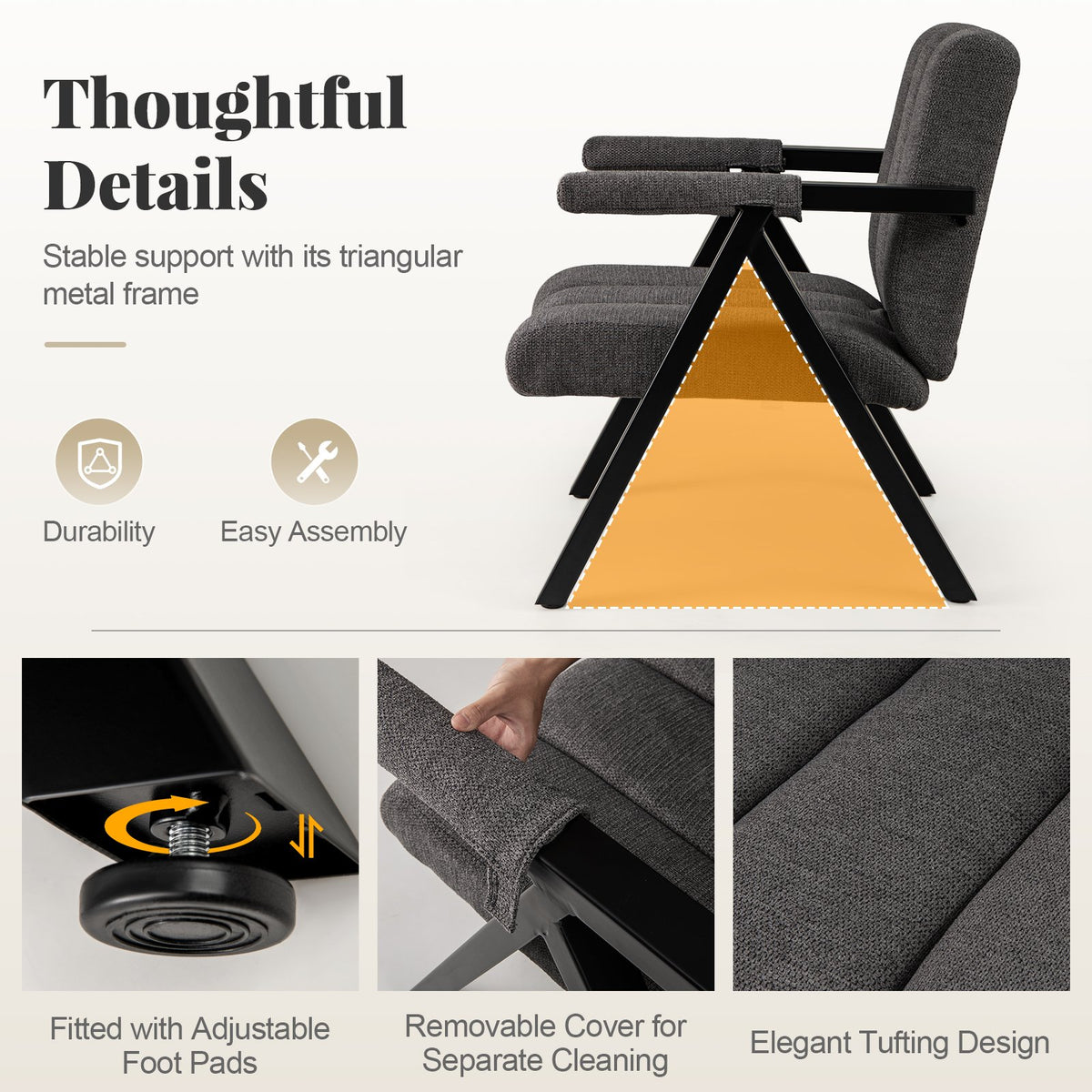 Oversized Accent Chair with Metal Frame and Armrests-Gray view 9