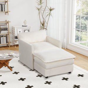 Oversized Accent Chair with Ottoman with Soft Corduroy Cushions-Beige view 2